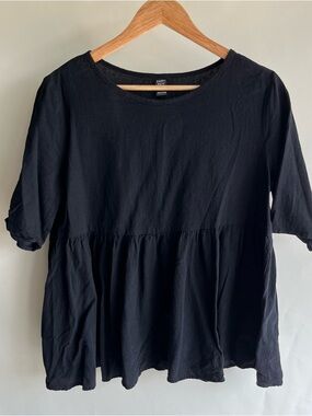 Emery Rose Blouse Black Peasant Sz XL Babydoll Short Sleeve EUC 100% Cotton